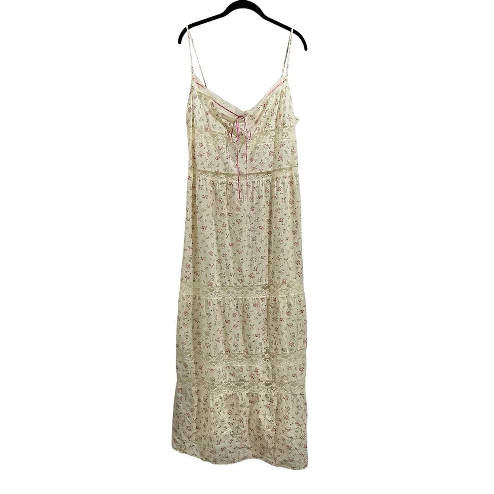 Victoria’s Secret Vintage Cottage Floral Sheer Ribbon Lace Nightgown Sz L